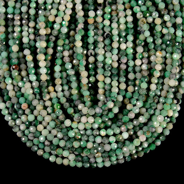 Natural Colombia Emerald Gemstone Grade A Micro Faceted Round 4MM Loose Beads 15 inch Full Strand (80020689-P119)