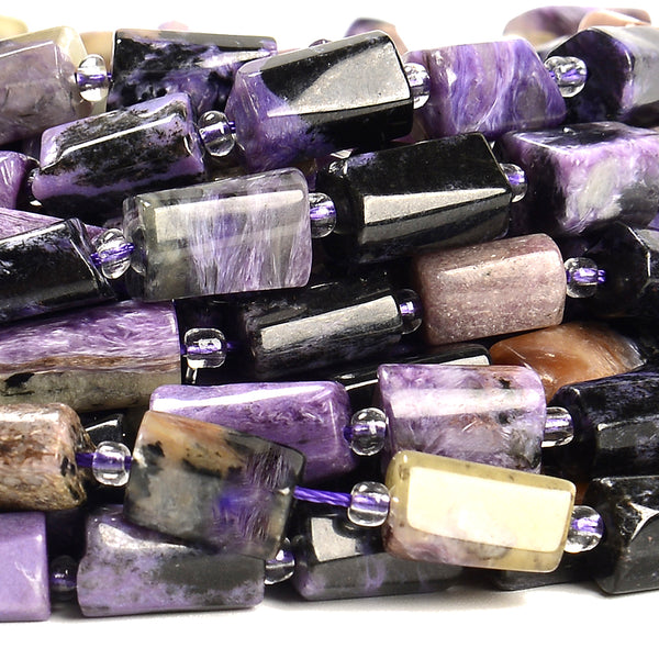 Natural Charoite Gemstone Faceted Cylinder Round Tube 12X8MM Loose Beads (D663 )