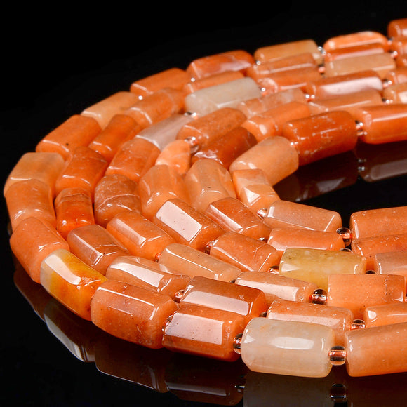 Natural Orange Aventurine Gemstone 12X8MM Faceted Cylinder Round Tube Loose Beads (D465)