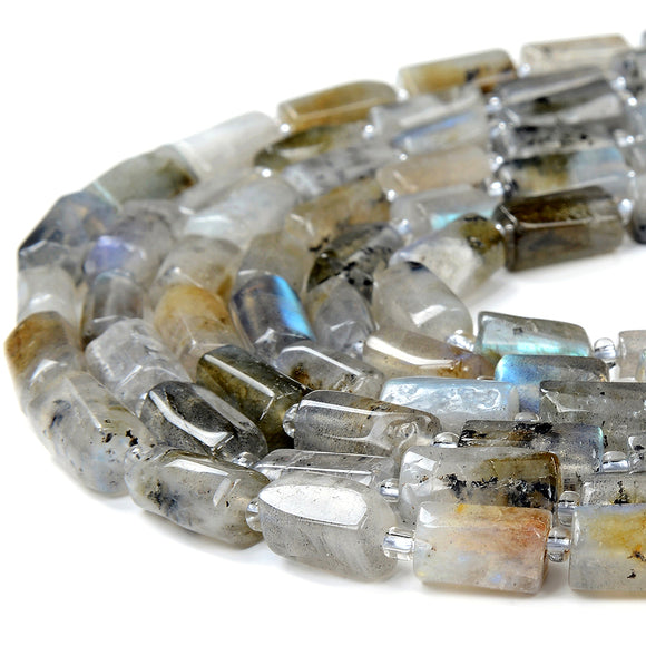 Natural Labradorite Gemstone 12X8MM Faceted Cylinder Round Tube Loose Beads (D464)