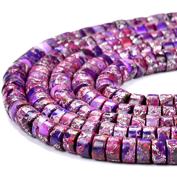 Purple Silver Inclusion Sea Sediment Imperial Jasper Gemstone Grade AAA Heshi Rondelle 6X3MM Loose Beads (D501)