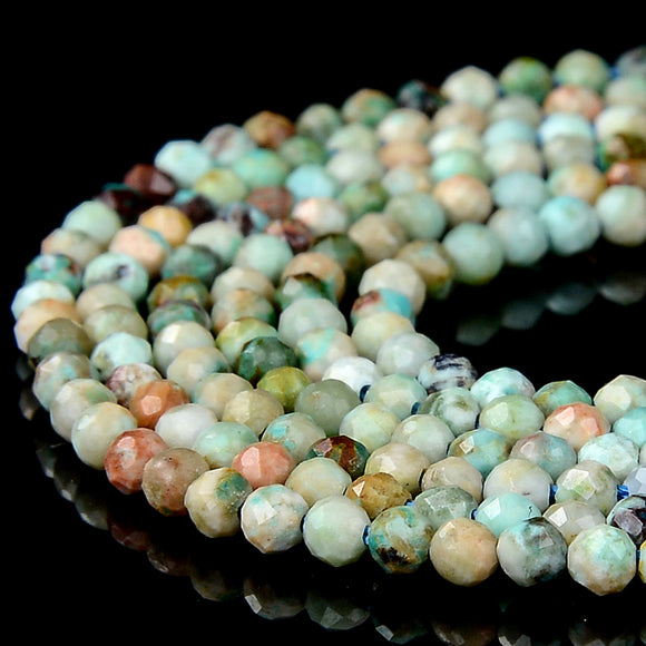 Natural Peruvian Turquoise Gemstone Grade A 2MM Micro Faceted Round Loose Beads 15 inch Full Strand (80018162-P93)