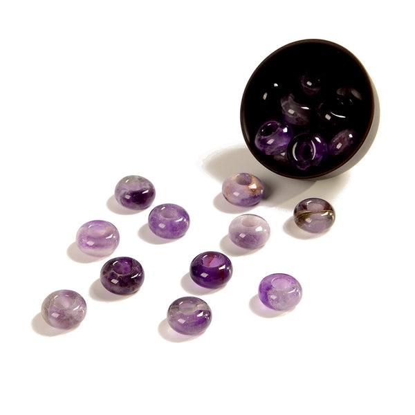 Natural Flower Amethyst Gemstone Large Hole Beads Rondelle Donut 14MM BULK LOT 2,6,12,24,50 Beads (80021184-S63)