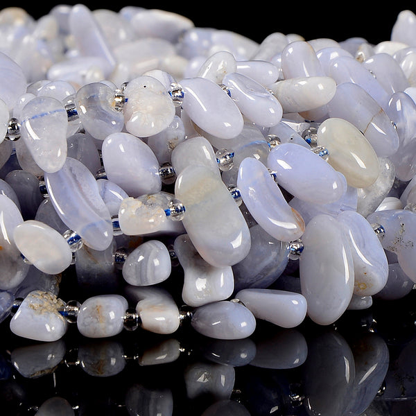 Natural Chalcedony Blue Lace Agate Gemstone Stick Pebble Chip 9-17MM Loose Beads (D714)