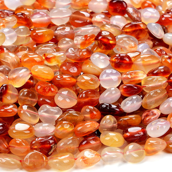 Natural Red Carnelian Agate Gemstone 8-10MM Pebble Nugget Loose Beads (D466)