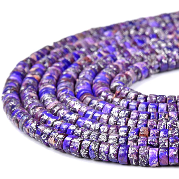 Purple Silver Inclusion Sea Sediment Imperial Jasper Gemstone Grade AAA Heshi Rondelle 4X2MM Loose Beads (D501)