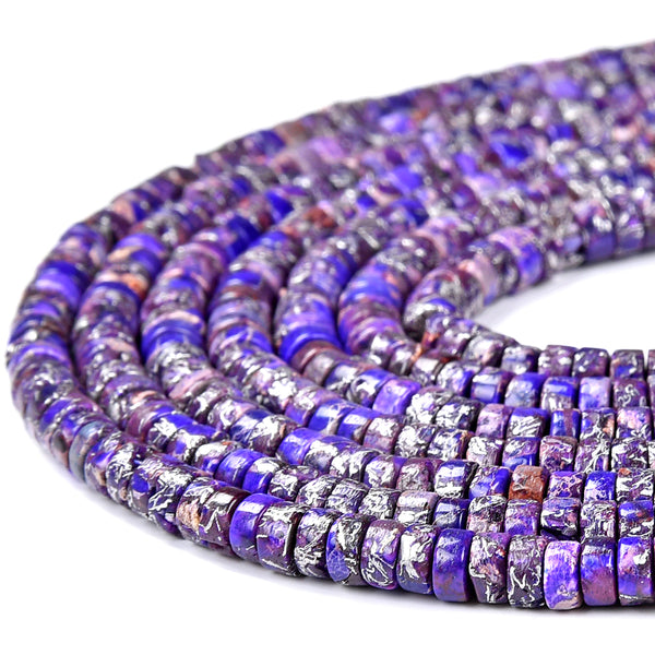 Purple Silver Inclusion Sea Sediment Imperial Jasper Gemstone Grade AAA Heshi Rondelle 4X2MM Loose Beads (D501)