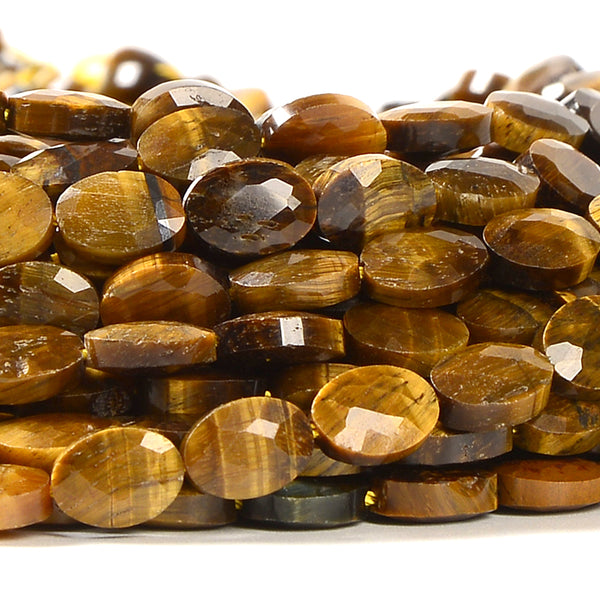 Natural Yellow Tiger Eye Gemstone Micro Faceted Oval 8X6MM Loose Beads 7.5 inch Half Strand (80021469-D717)
