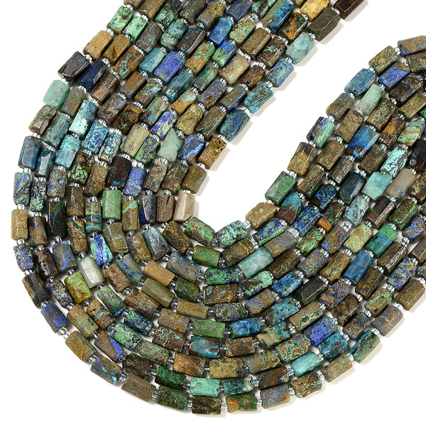 Natural Chrysocolla Azurite Gemstone Faceted Round Tube 12X8MM Loose Beads (D725)