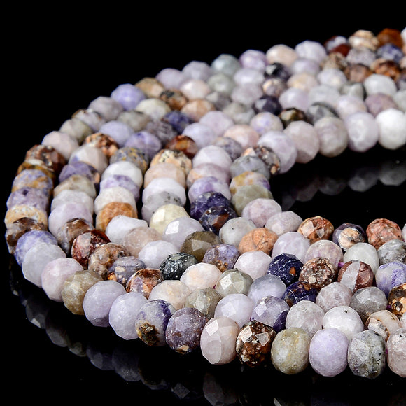 Natural Tiffany Stone Purple Fluorite in White Opal Gemstone Grade A Micro Faceted Rondelle 6X4MM Loose Beads (P92)