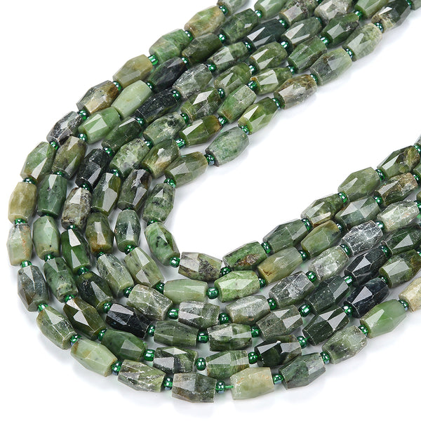 Natural Siberian Nephrite Jade Gemstone 9X14MM Faceted Barrel Tube Loose Beads (D419)