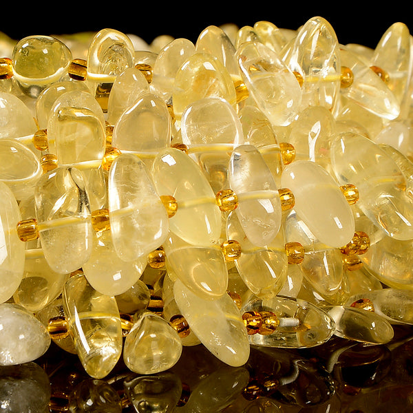 Natural Lemon Quartz Gemstone Stick Pebble Chip 9-17MM Loose Beads (D714)