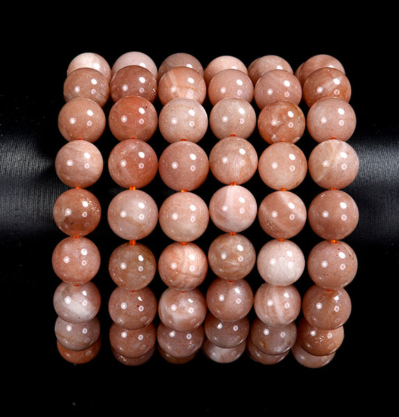 Natural Sunstone Gemstone Round Bracelet 8MM 10MM 7.5 inch Strand (S50)