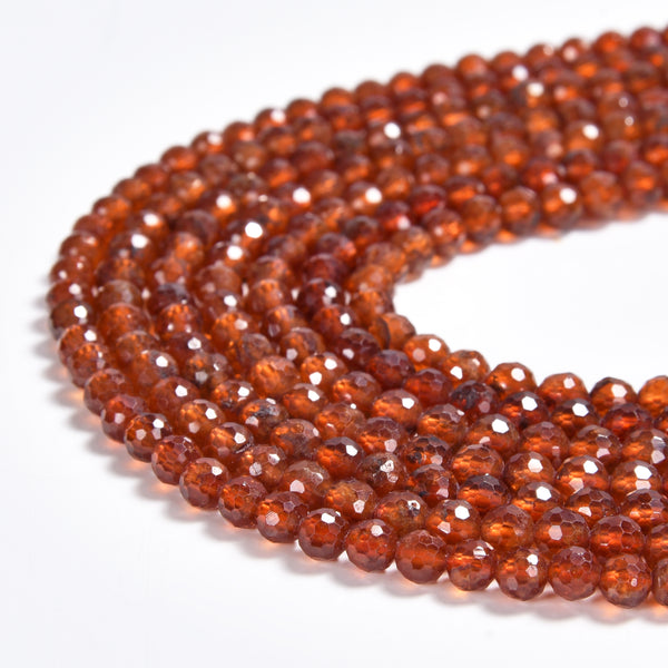 Natural Hessonite Garnet Gemstone Grade AA Micro Faceted Round 4MM Loose Beads (P114)