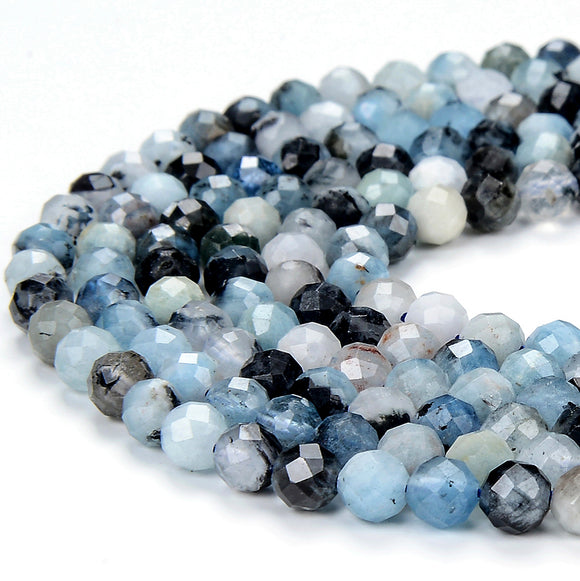Natural Devil Blue Aquamarine Gemstone Grade A Micro Faceted Round 3MM 4MM Loose Beads 15 inch Full Strand (P94)