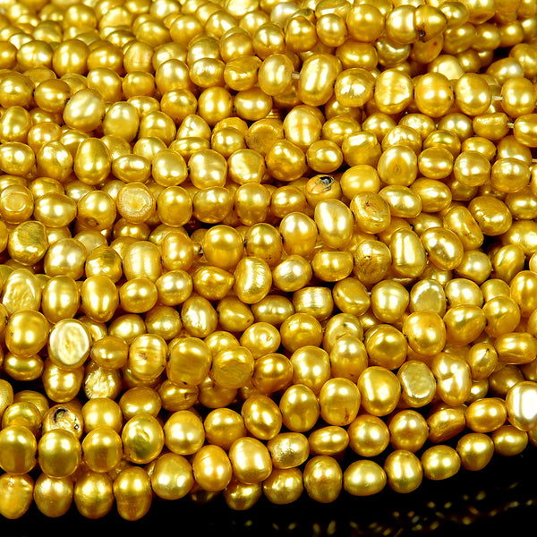 Freshwater Golden Yellow Pearl Gemstone Potato Nugget 5-7MM Loose Beads (S28)