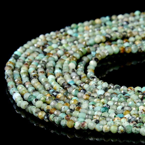 Natural African Turquoise Gemstone 2MM Micro Faceted Round Loose Beads 15 inch Full Strand (80018160-P93)