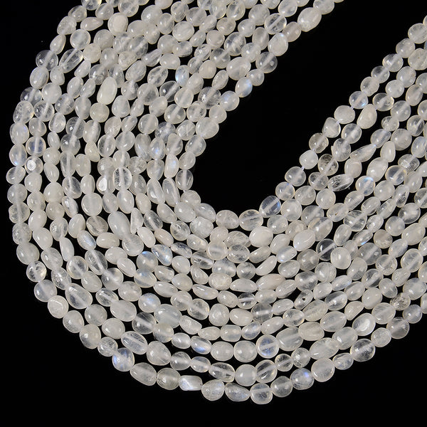 Natural Rainbow Moonstone Gemstone Pebble Nugget 6-8MM Loose Beads (D641)