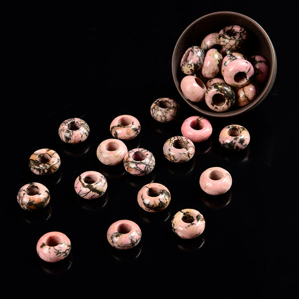 Natural Rhodonite Gemstone Large Hole Beads Rondelle Donut 14MM BULK LOT 2,6,12,24,50 Beads (80021209-S62)