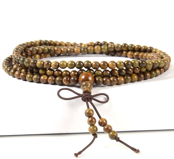 Natural Fragrant Green Sandalwood Prayer Buddha Mala Meditation Round 4MM Loose Beads 34 inch (80020474-398)
