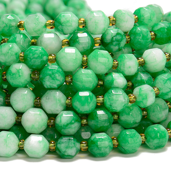 Green Jade Gemstone Faceted Prism Double Point Cut 8MM Loose Beads (D625)