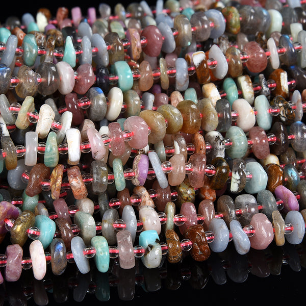 Natural Assorted Mixed Stone Gemstone Rondelle Slice 6-8MM Loose Beads (D599)