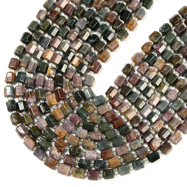 Natural Indian Agate Gemstone Faceted Round Tube Hexagon 10X8MM Loose Beads (D721)