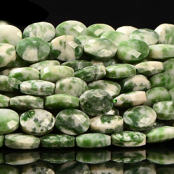 Natural Green Spot Jasper Gemstone Micro Faceted Oval 8X6MM Loose Beads 7.5 inch Half Strand (80021459-D717)