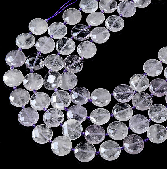 Natural Amethyst Gemstone 20MM Faceted Round Button Loose Beads 15.5 inch Full Strand (80017661-D423)