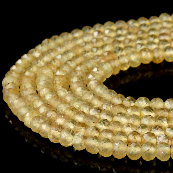 Natural Honey Yellow Apatite Gemstone Grade AAA 4X3MM Micro Faceted Rondelle Loose Beads 15 inch Full Strand (80018141-P91)