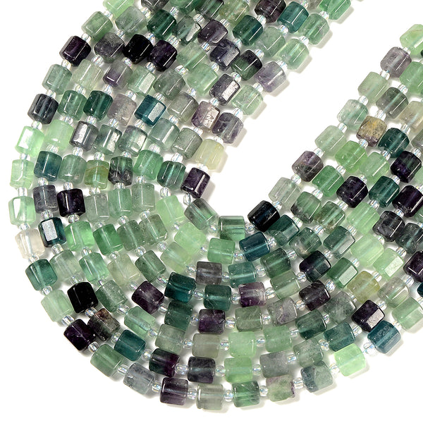Natural Rainbow Fluorite Gemstone Faceted Round Tube Hexagon 10X8MM Loose Beads (D723)