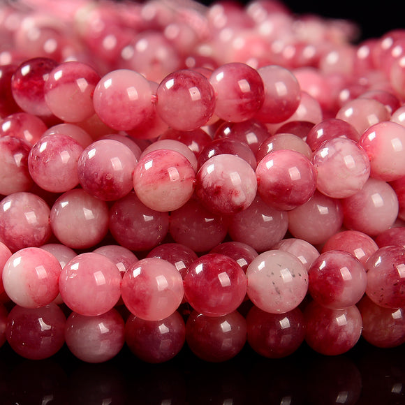 Pink Red Jade Gemstone Round 8MM Loose Beads 14.5 inch Full Strand (80020099-D619)