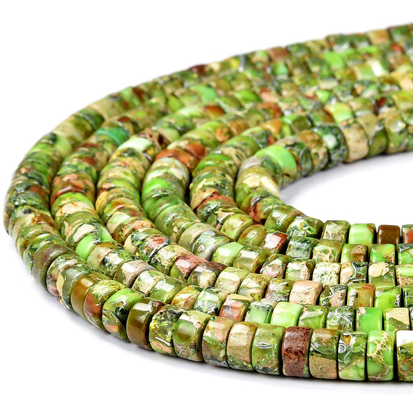 Apple Green Silver Inclusion Sea Sediment Imperial Jasper Gemstone Grade AAA Heshi Rondelle 6X3MM Loose Beads (D501)