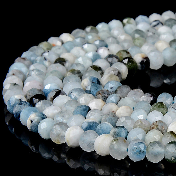 Natural Aquamarine Gemstone Grade A Micro Faceted Rondelle 6X4MM Loose Beads (P90)