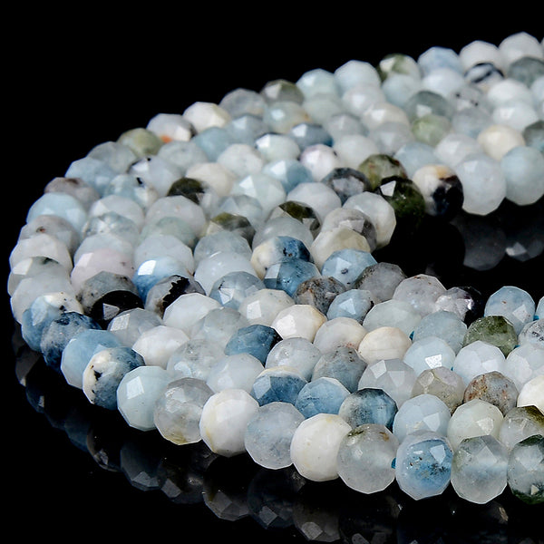 Natural Aquamarine Gemstone Grade A Micro Faceted Rondelle 6X4MM Loose Beads (P90)