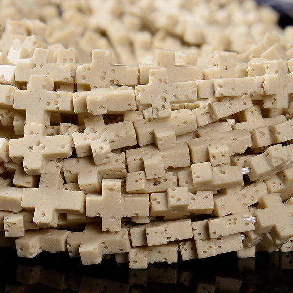 Ivory White Lava Gemstone Cross 11X9MM Loose Beads (D649)