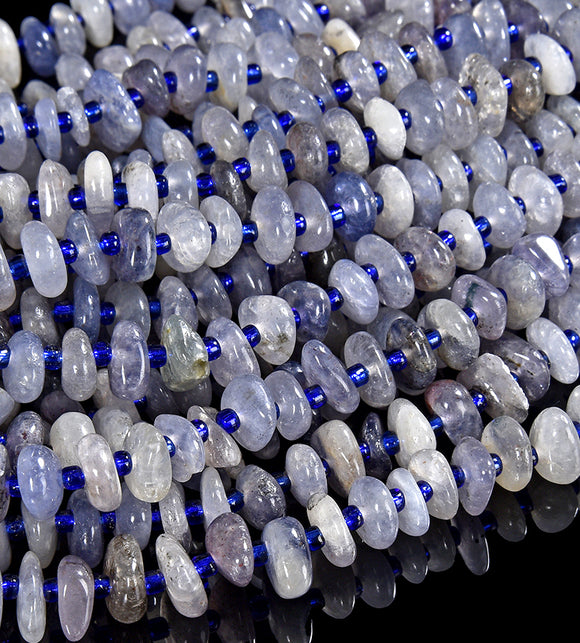 Natural Iolite Gemstone Pebble Nugget Freeform Rondelle 8-10MM Loose Beads (D559)