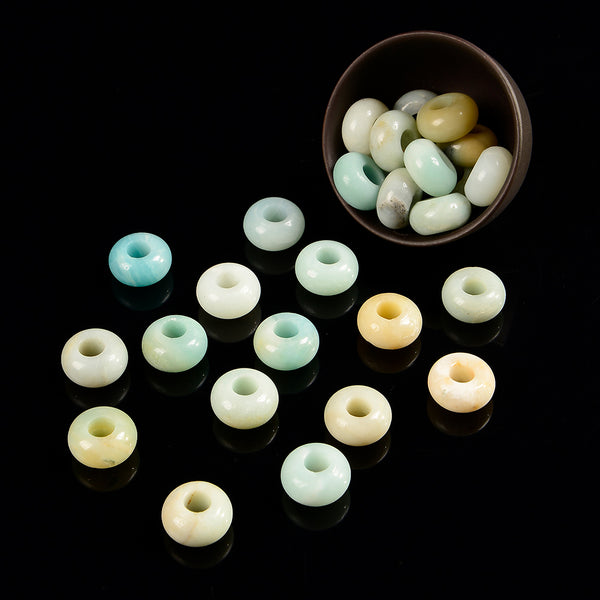 Natural Multi Color Amazonite Gemstone Large Hole Beads Rondelle Donut 14MM BULK LOT 2,6,12,24,50 Beads (80021208-S62)