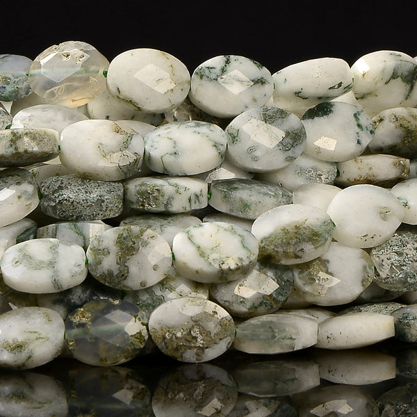 Natural Green Tree Agate Gemstone Micro Faceted Oval 8X6MM Loose Beads 7.5 inch Half Strand (80021466-D717)