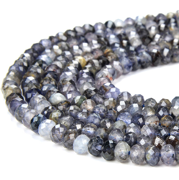 Natural Iolite Gemstone Grade A Micro Faceted Rondelle 4X3MM Loose Beads (P92)