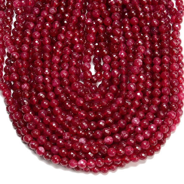 Ruby Red Jade Gemstone Facetecd Round 6MM Loose Beads (D630)