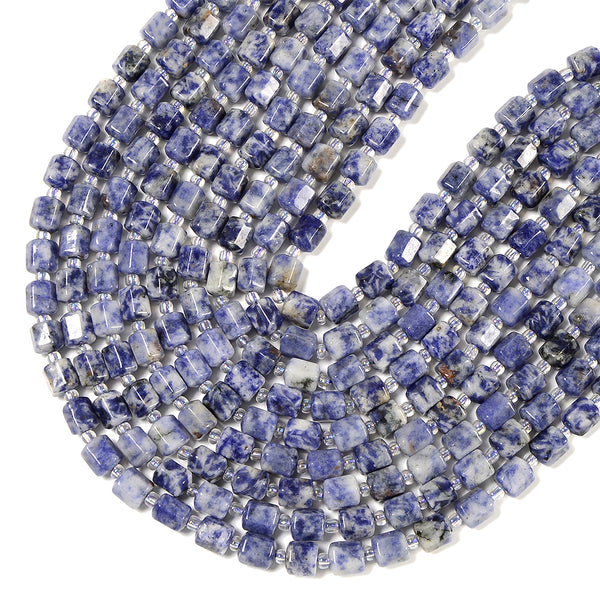 Natural Blue Spot Jasper Gemstone Faceted Round Tube Hexagon 10X8MM Loose Beads (D724)
