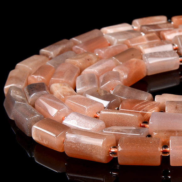 Natural Sunstone Gemstone 12X8MM Faceted Cylinder Round Tube Loose Beads (D464)