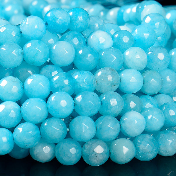 Light Blue Jade Gemstone Facetecd Round 8MM Loose Beads (D632)
