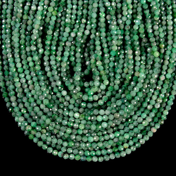 Natural Colombia Emerald Gemstone Grade AAA Micro Faceted Round 4MM Loose Beads 7.5 inch Half Strand (80020687-P119)