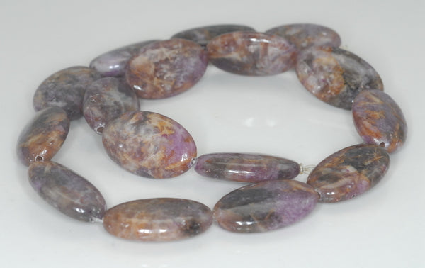 25X15mm Brown Purple Lepidolite Gemstone Grade AB Oval Loose Beads 15.5 inch Full Strand (90188226-662)