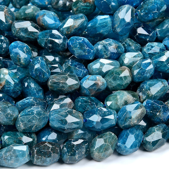 Natural Blue Apatite Gemstone 9X13MM Faceted Nugget Barrel Tube Loose Beads (D417)