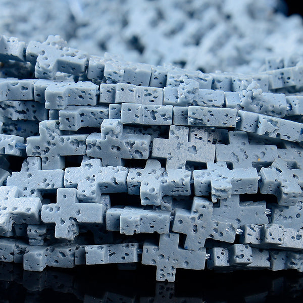 Light Blue Lava Gemstone Cross 11X9MM Loose Beads (D649)