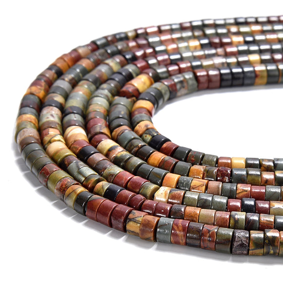 Natural Picasso Jasper Gemstone Heshi Rondelle Slice 4X2MM Loose Beads 14.5 inch Full Strand (80019466-P105)