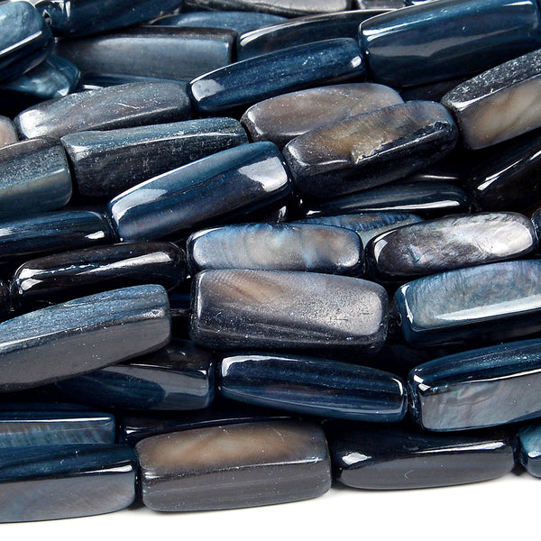 Dark Blue Mother of Pearl Shell MOP Gemstone 8X22MM Rectangle Tube Loose Beads (D434)